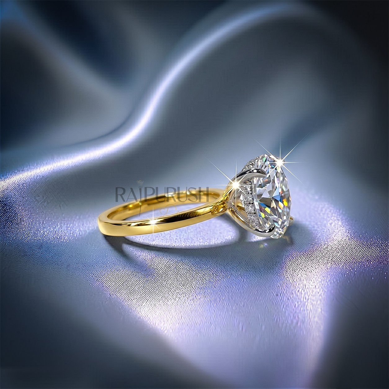 5Ct Round Moissanite Engagement Ring Hidden Halo VVS1 14K Gold Plated Silver