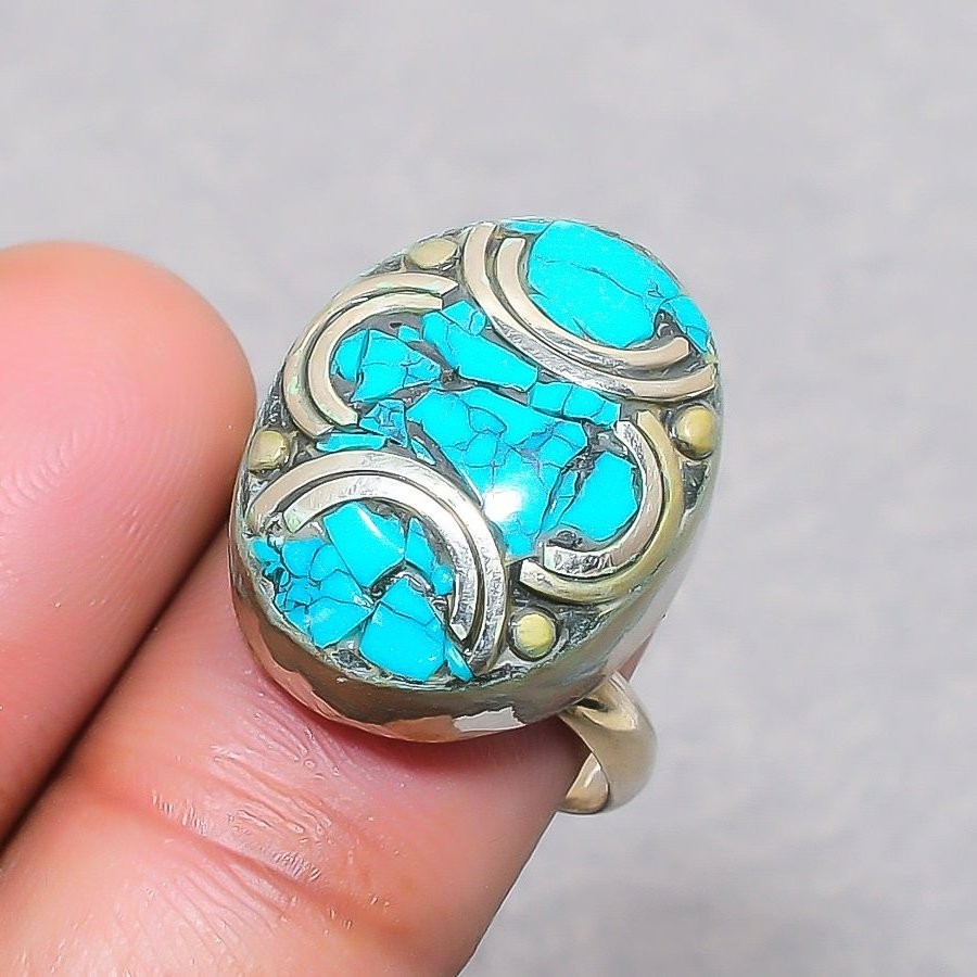 Turquoise Gemstone Adjustable Ring Tibetan Silver Antique Nepali Jewelry NR 3009