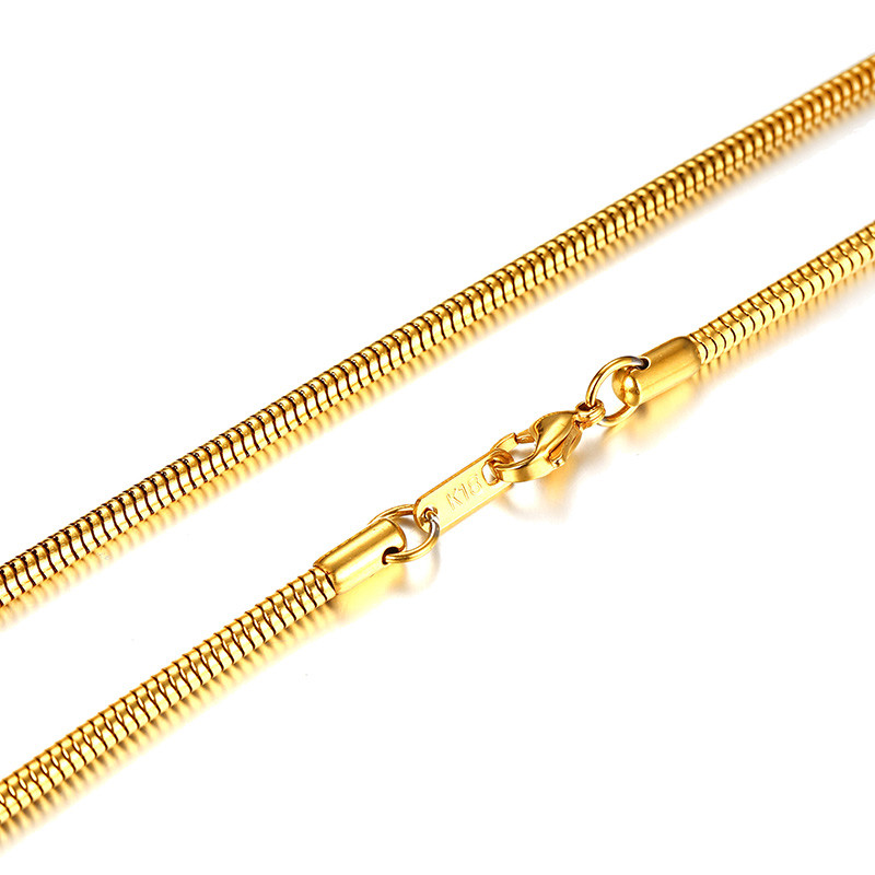 Gold Men Necklace Chain Snake Rolo Cable Curb Link Stainless Steel 24″ w/18K Tag