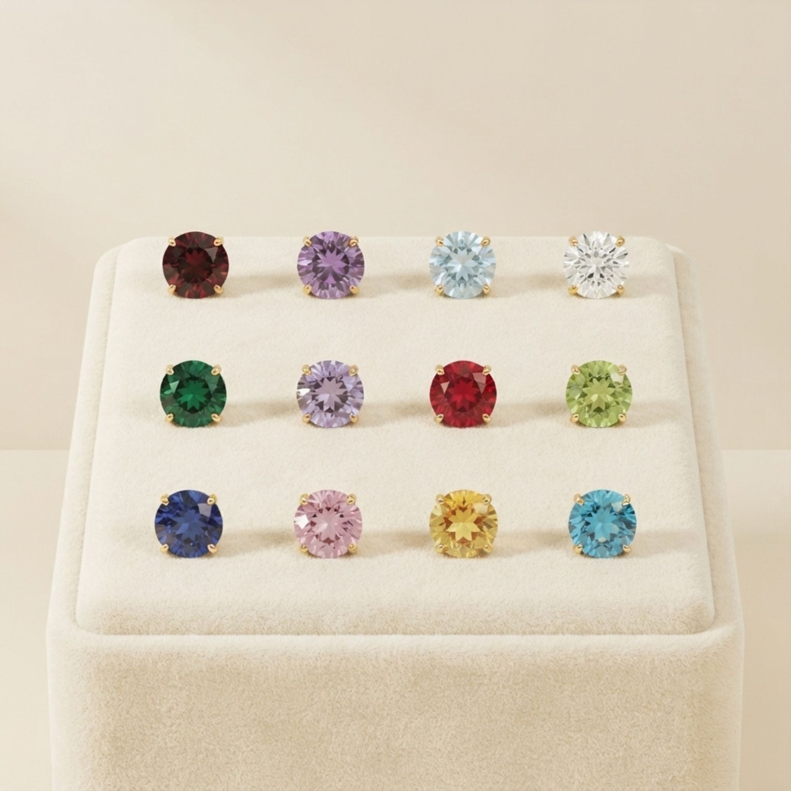 4mm Round Birthstone Flat Back Earrings 14K Gold Plated Titanium Labret 16G