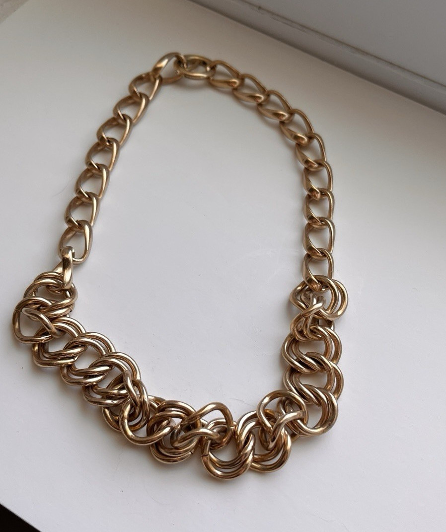 Vintage Signed Napier Gold Tone Nested Interlocking Loop Chain Collar Necklace