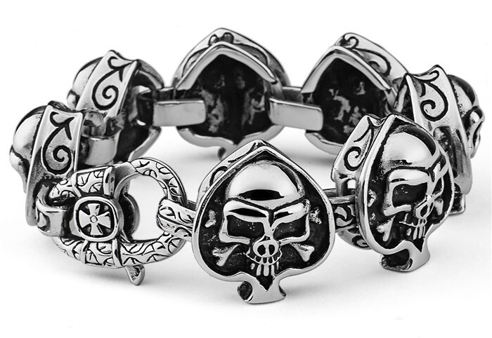 Biker Punk Rocker Spade Skull Heart 316 Stainless Steel Bracelet from USA
