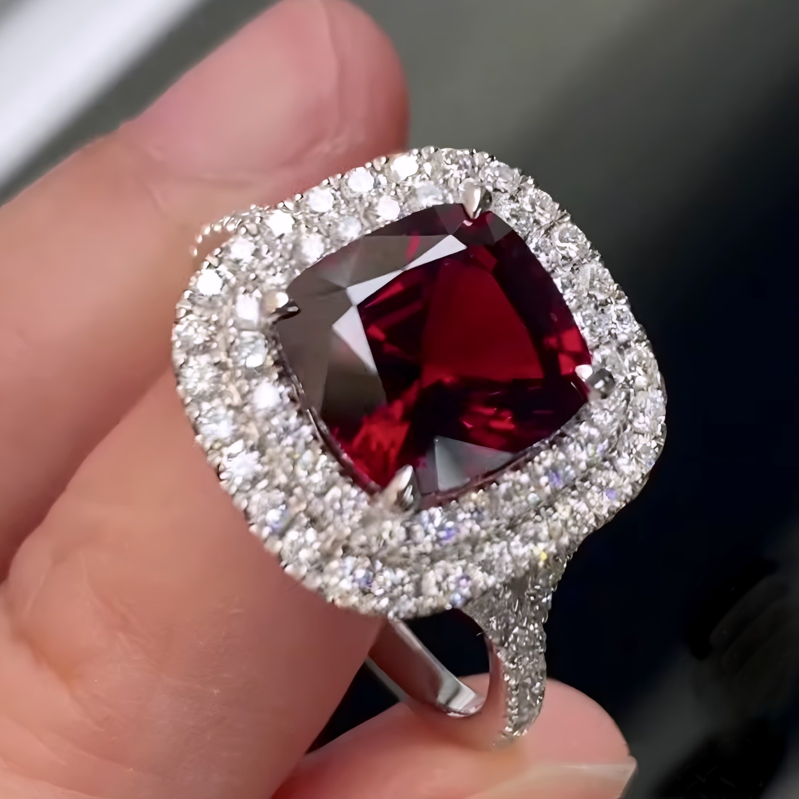 Genuine Red Garnet Heart Shape Ring 925 Sterling Silver Women’s Jewelry