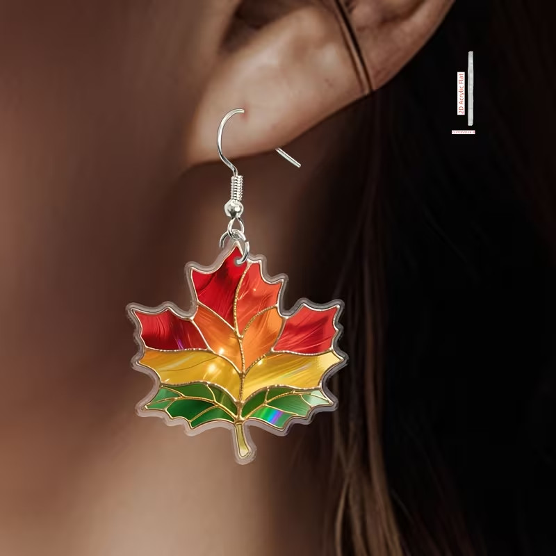 Acrylic Colorful Maple Leaf Earrings, Thanksgiving, Fall Party