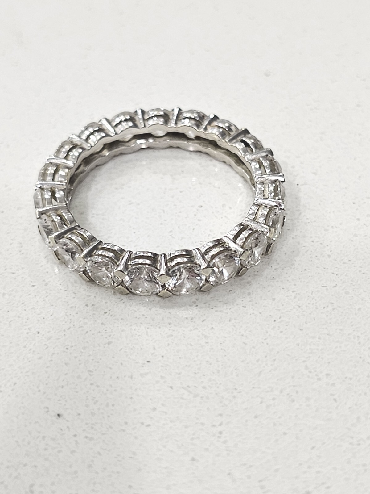 Vintage 14k White Gold Hallmarked DQ Eternity Ring Cubic Zerconia Band SZ 7