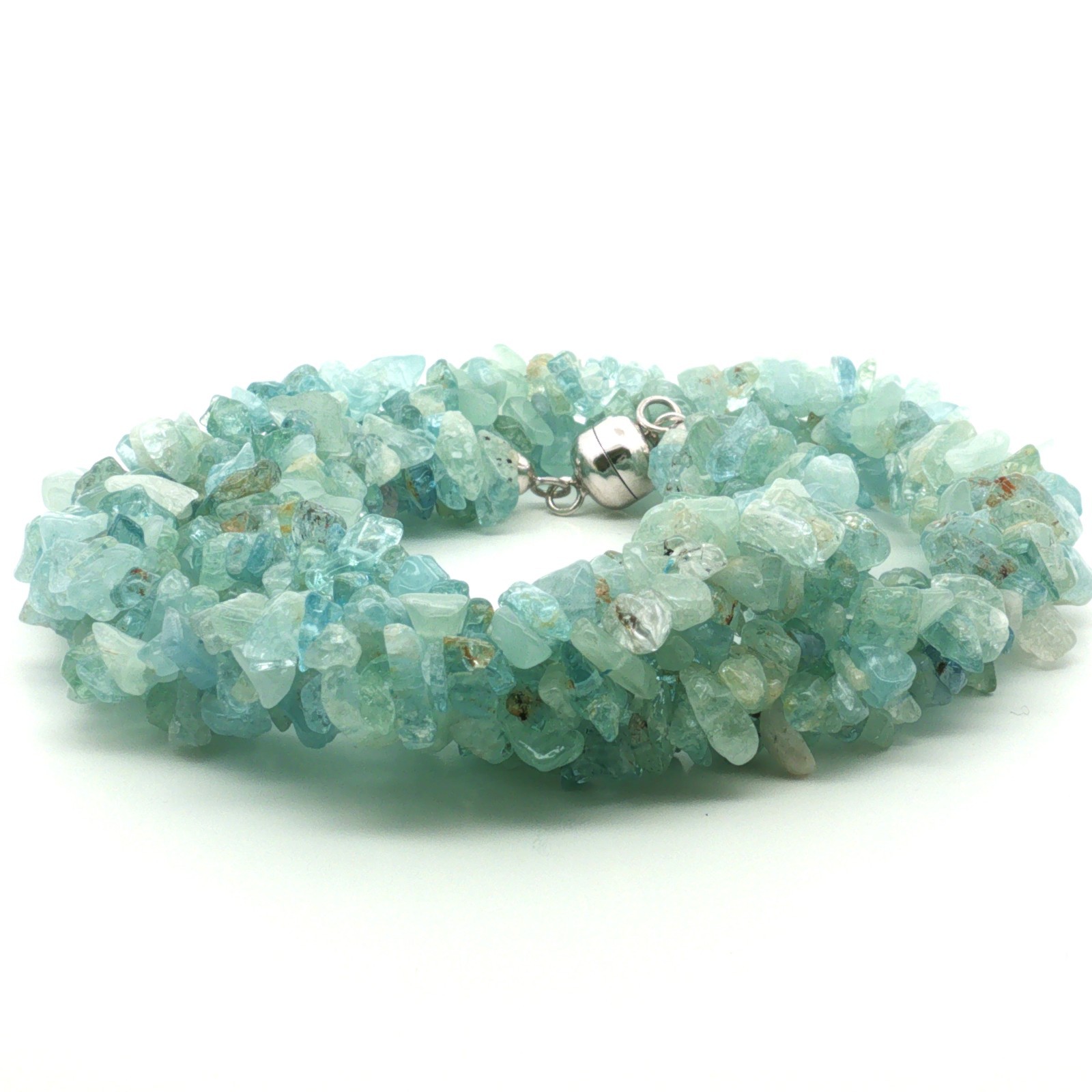 Natural Milky Aquamarine Uncut Chip Necklace 45cm 925 Sterling Silver Rhodium
