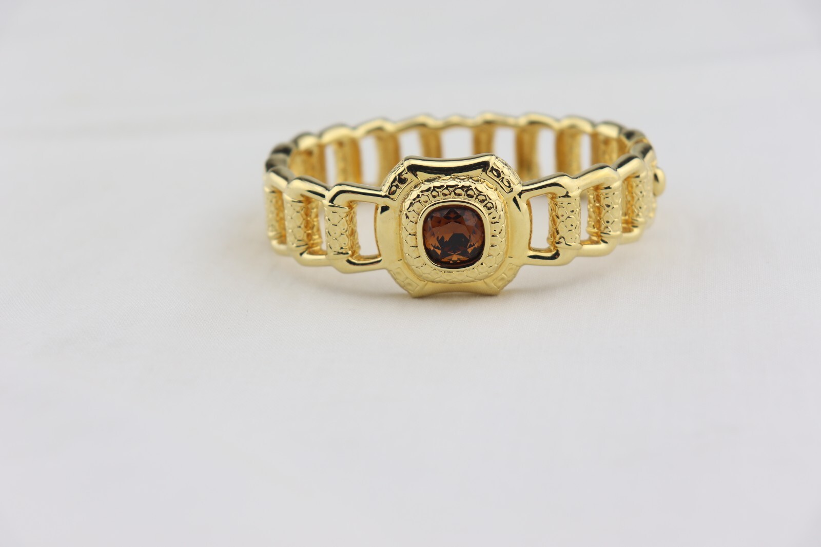 Swarovski Topaz Amber Crystal BRACELET Hinge Push Button Bangle Gold Tone