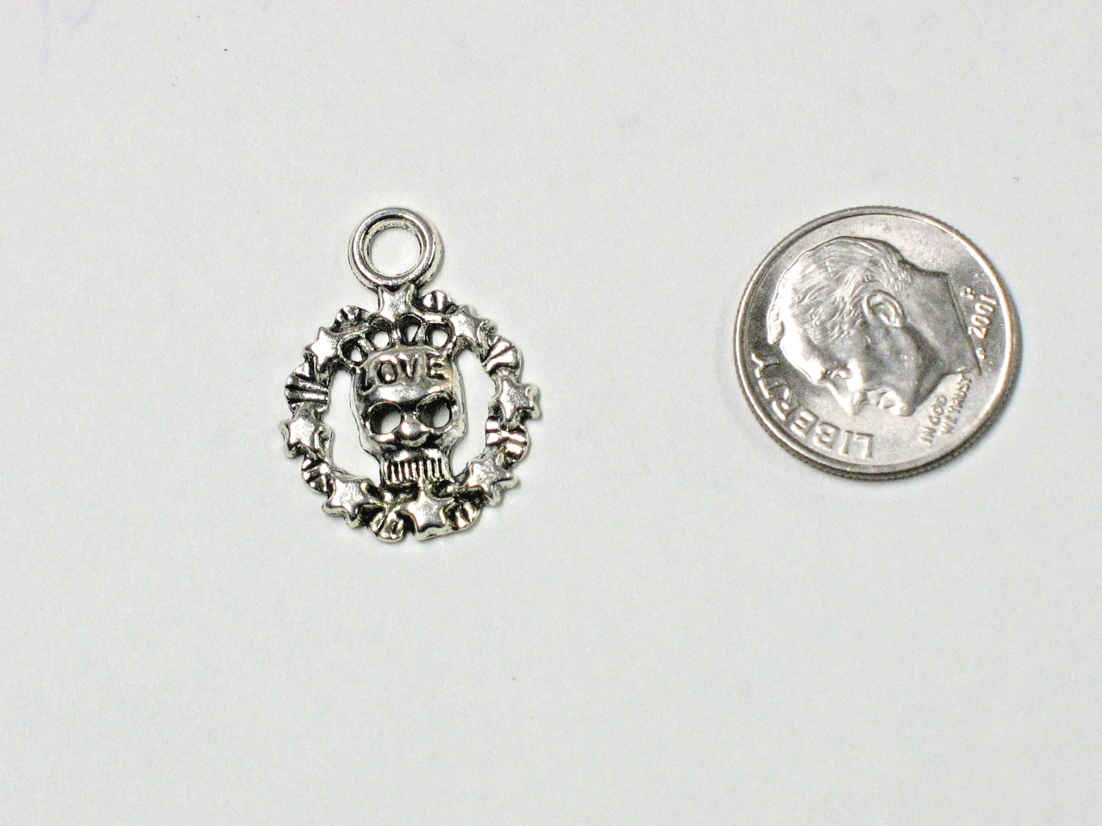 Love, Skull and Stars Silver Tone Charm Pendant for Bracelet or Necklace