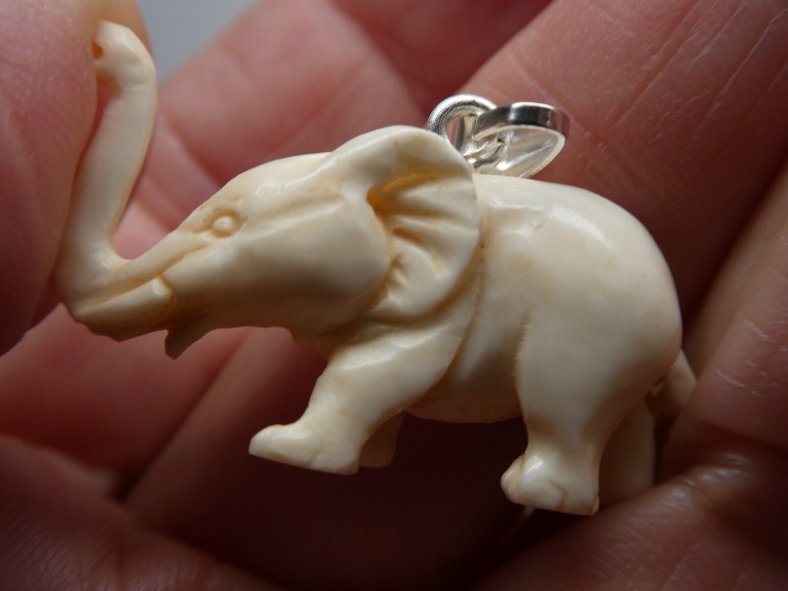 ELEPHANT Carved Water Buffalo Bubalus Bubalis Bone Pendant Necklace With Cord