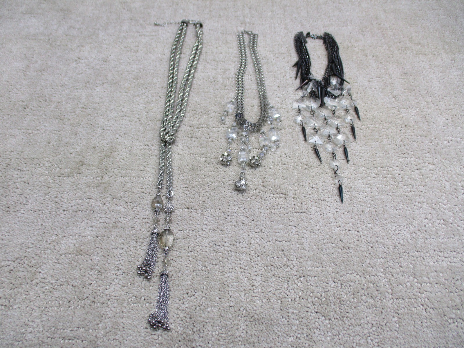 Traci Lynn Necklace Jewelry Lot Of 3 Silver Tone Clear Stone Tassle