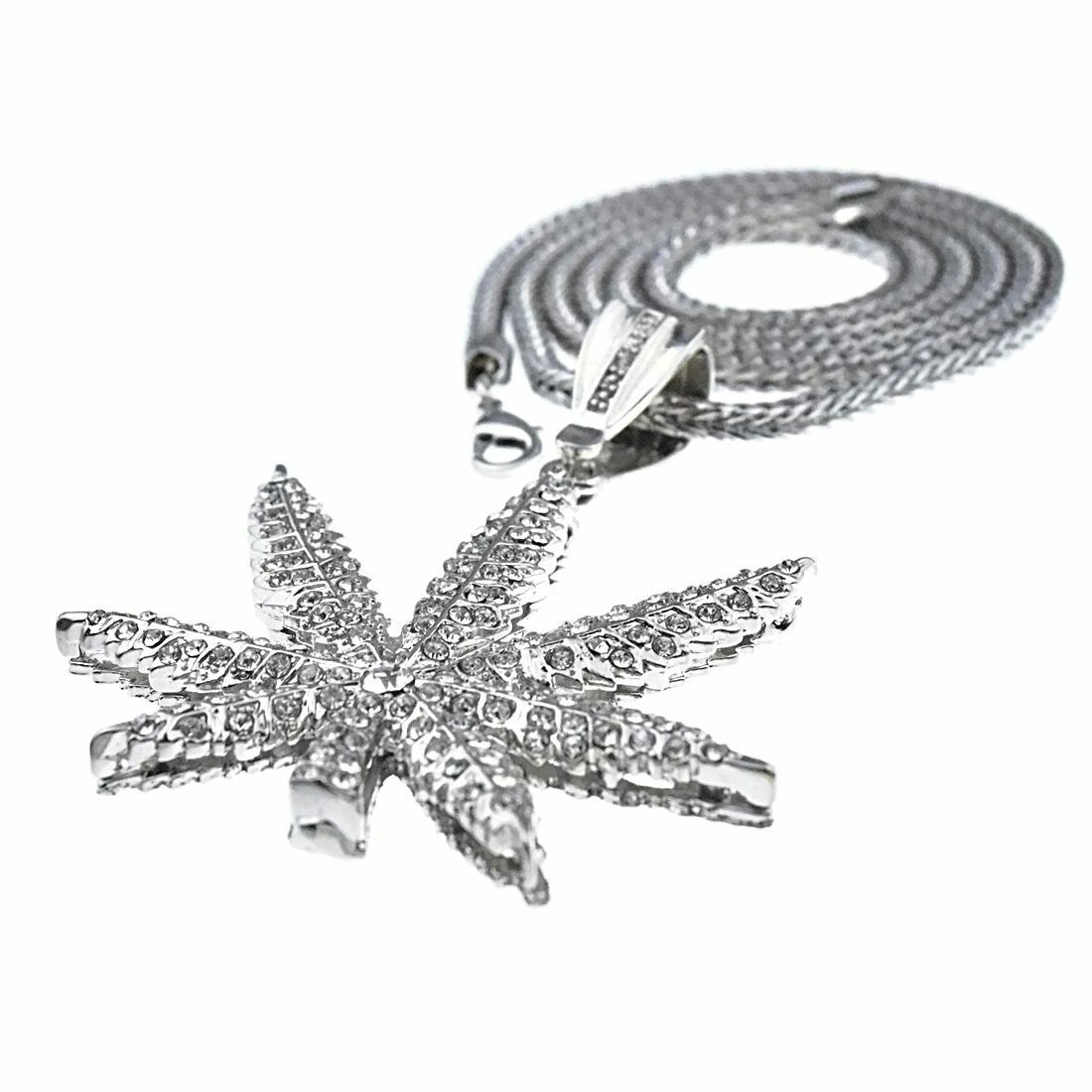 Marijuana Leaf Hip Hop Chain Weed Kush Pendant Charm Silver Tone 36″ Inch Franco