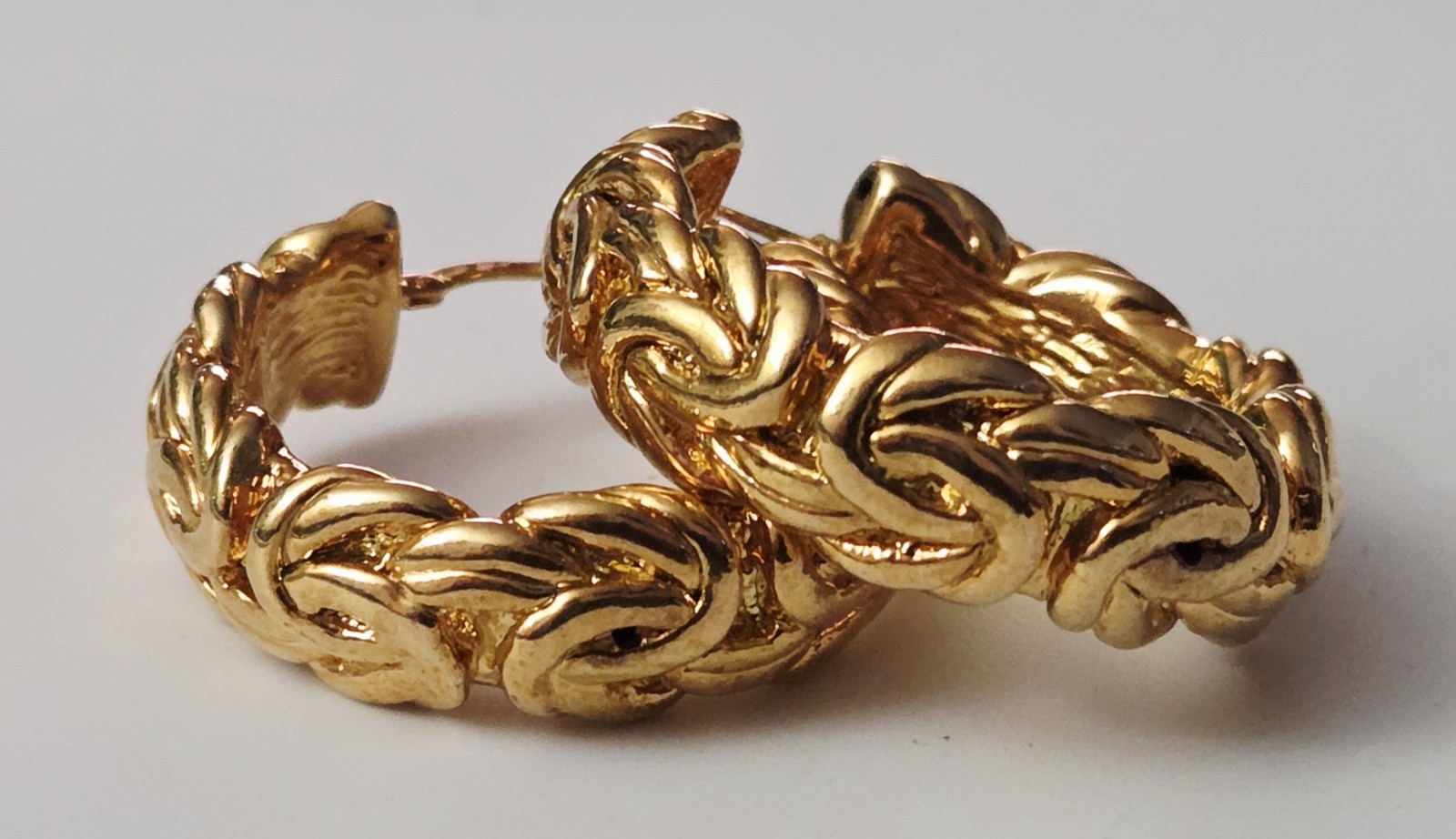 Large Byzantine 18kt Yellow Gold Plated 1 1/3″ Hoop Pierced Earrings 13.4 gms
