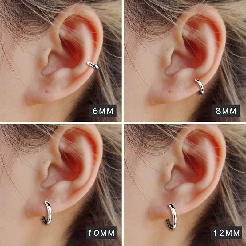 Womens 316L Surgical Steel Round Huggie Hoop Earrings Trendy Jewelry 8-20mm 2Pcs