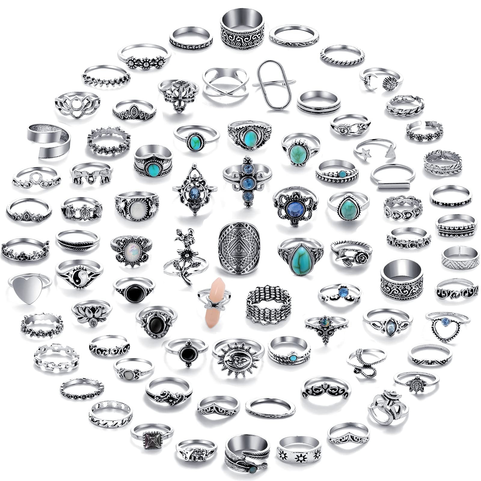 82 Pcs Vintage Silver Knuckle Rings Set for Women Bohemian Stackable Joint Finge
