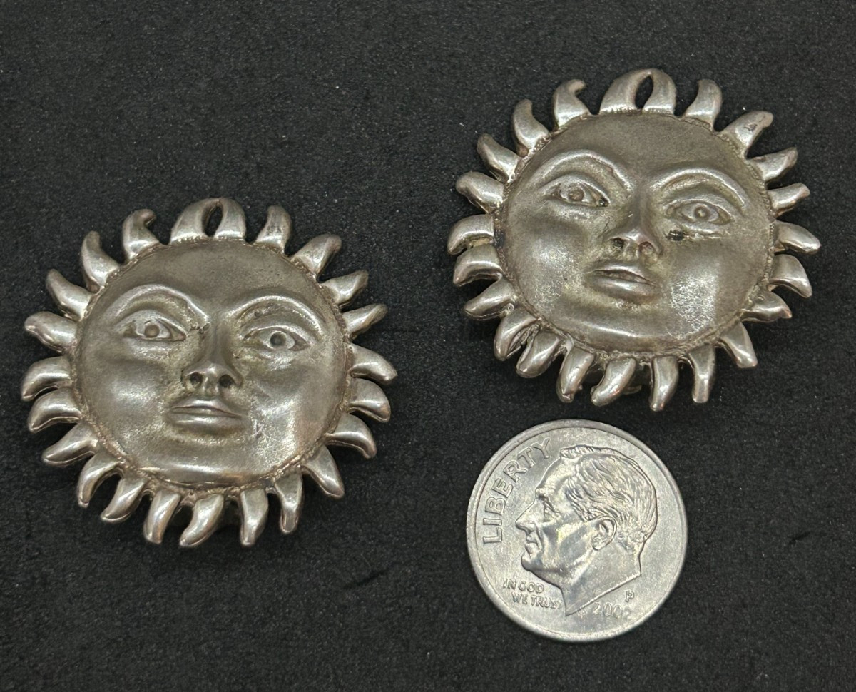 925 Sterling Sun Face Clip-on Earrings 1.25in – 15.73g