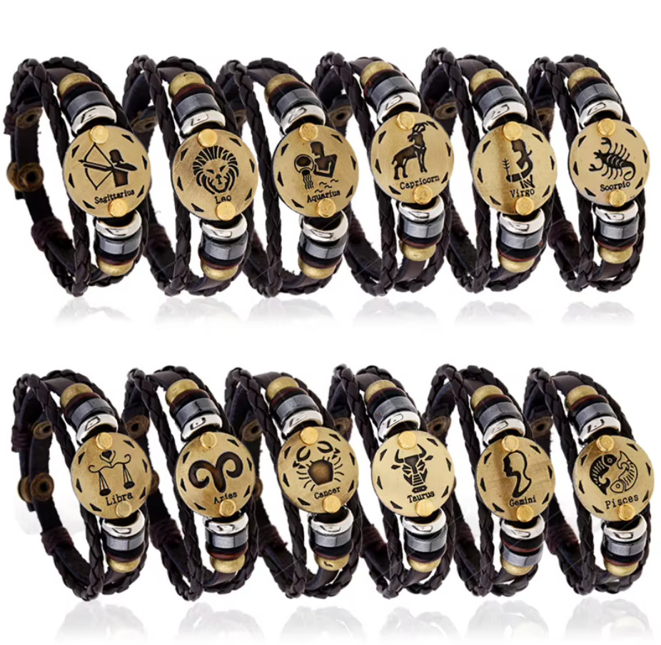 High Quality Braided Leather Zodiac Bracelet – All 12 Astrology Signs