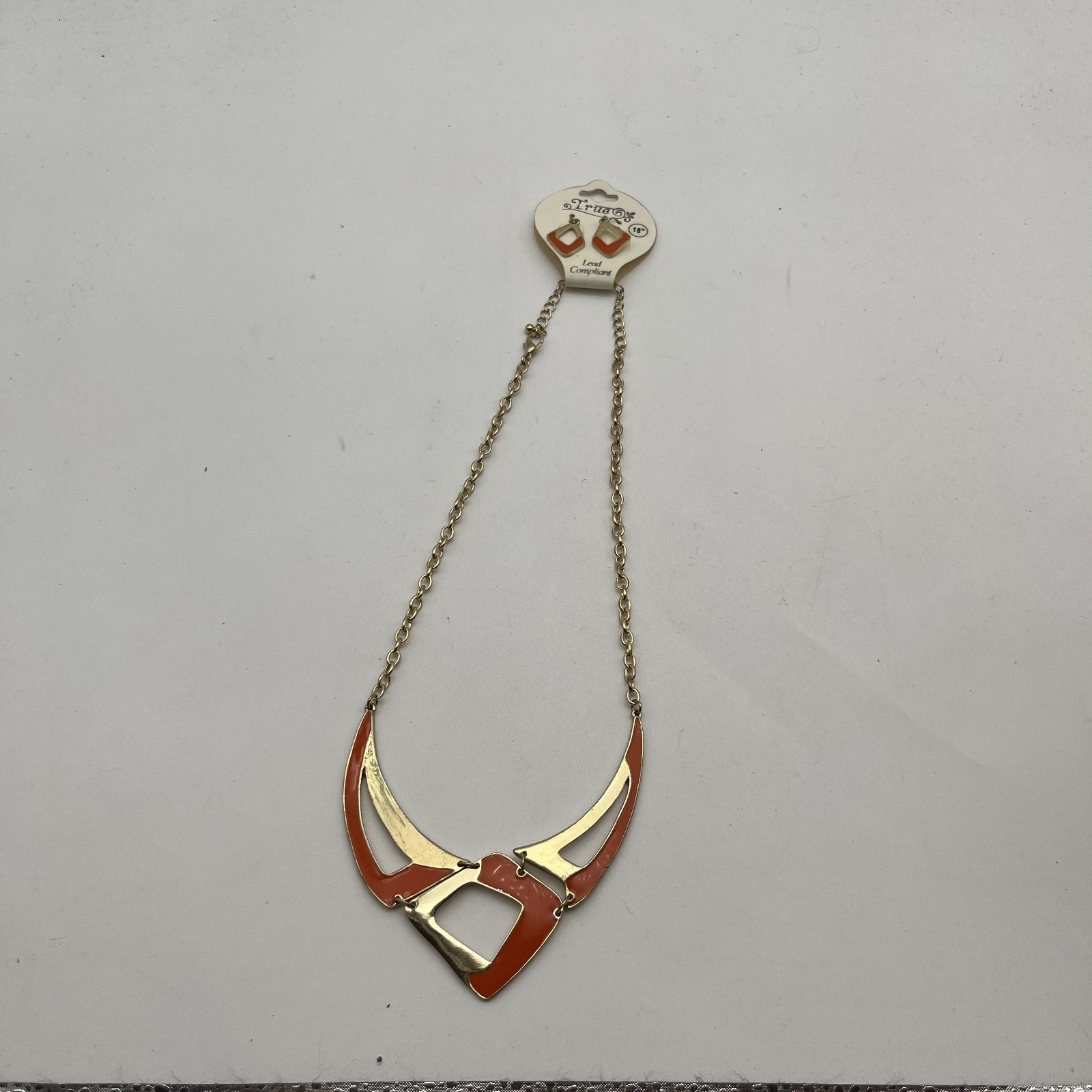 True Orange & Gold Lead Compliant Chunky Boho 18″ Necklace & Earrings Set NEW