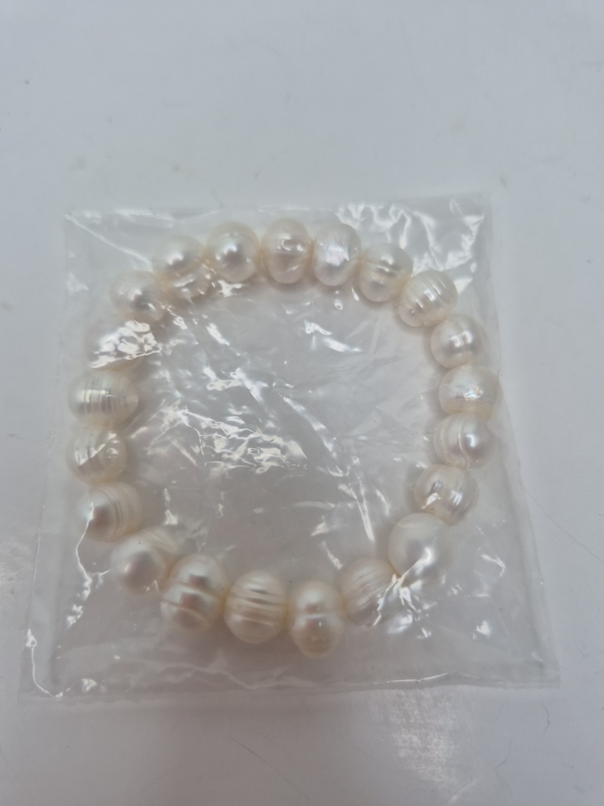 Fresh Water Pearl Bracelet Ringed Potato Round 7.8-10.2mm Pearls 8″ Length