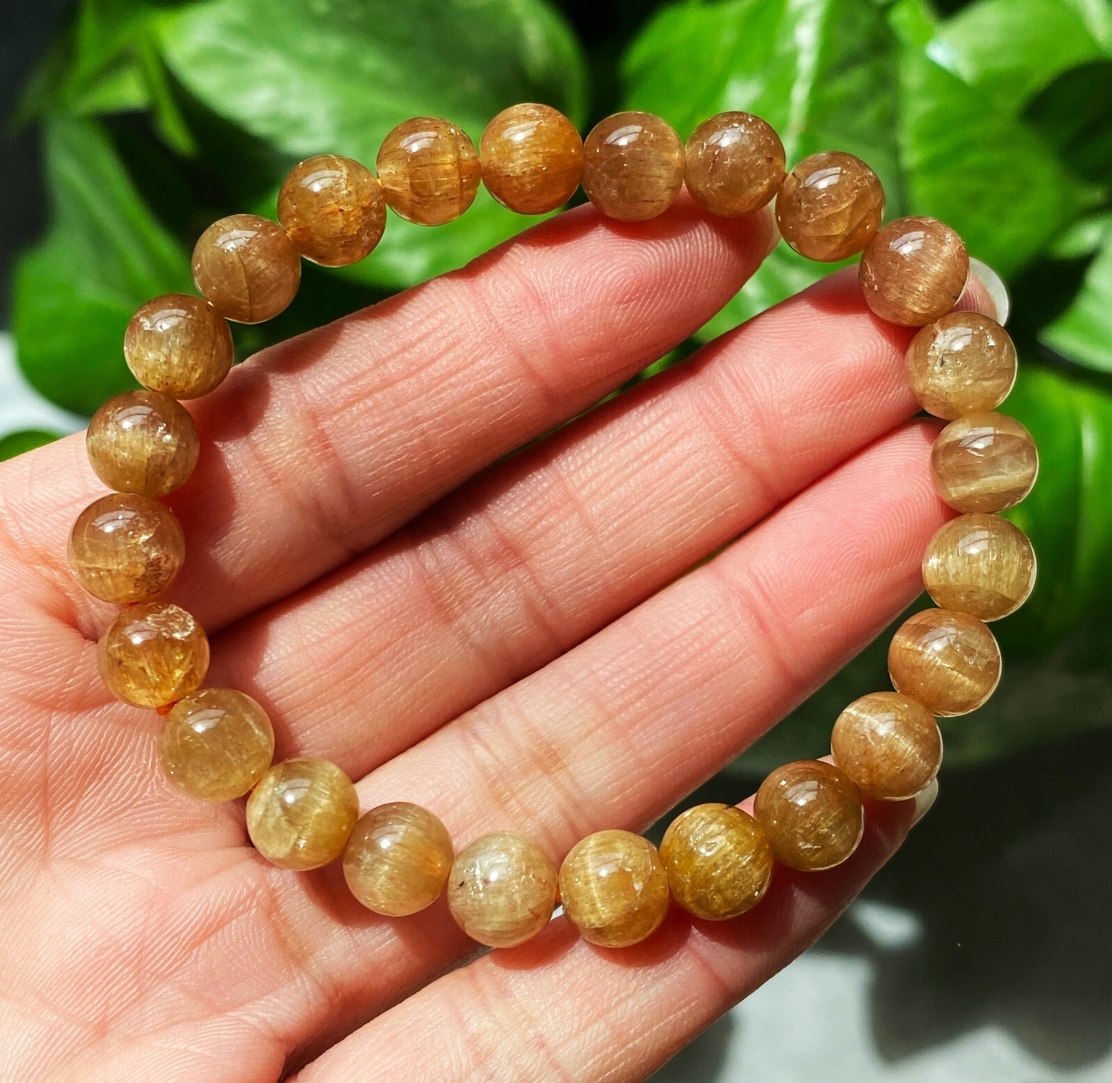 7.8mm Natural Yellow Kunzite Crystal Round Cat’s Eye Beads Bracelet C554