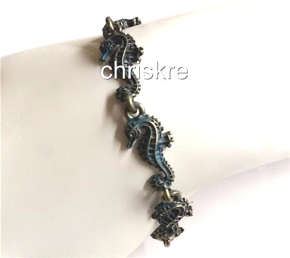 Seahorse Charm Bracelet Magnetic Brass Sea Life Horse Island Beach Nautical 7.5″