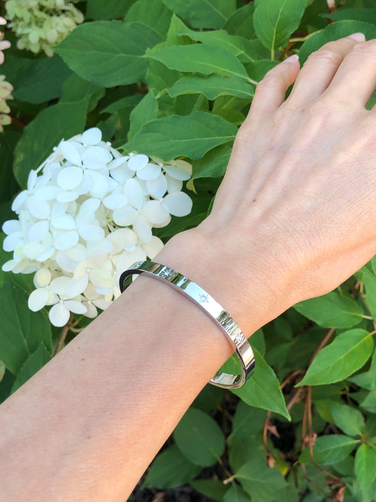 Stainless Steel CZ North Star Station Bangle Bracelet 6.75″ 5mm