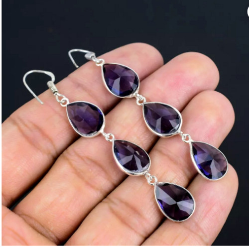 African Amethyst Gemstone 925 Sterling Silver Handmade Jewelry Earrings 2.2″