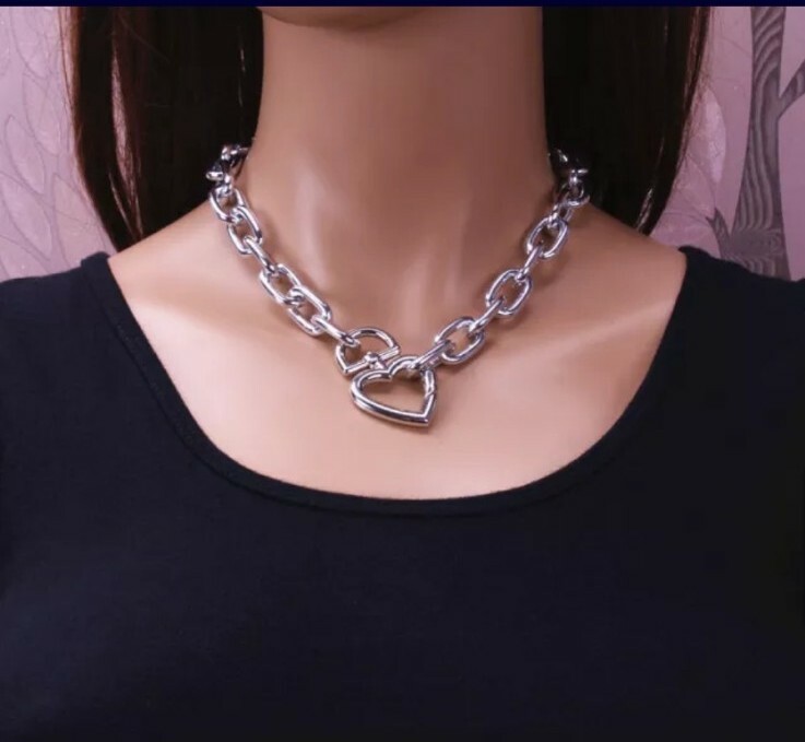 Necklace Chunky Choker Punk, nickel free in silver