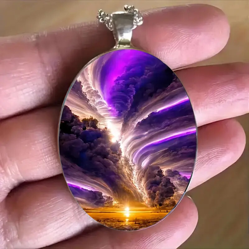 Beauty Oval Necklace Jewelry Vintage Silvery Beach Pendant D