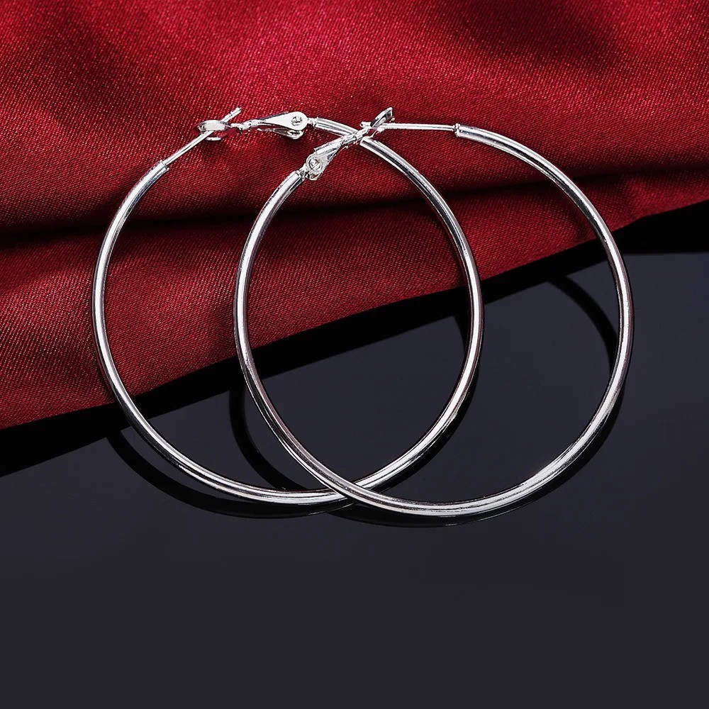 925 Sterling Silver 50mm 2” Big Round Large Thin Hoop Earrings – Free Shipping