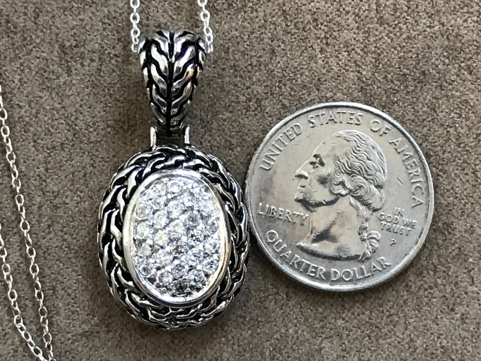 Sterling Silver 925 Cubic Zirconia necklace total length 9″