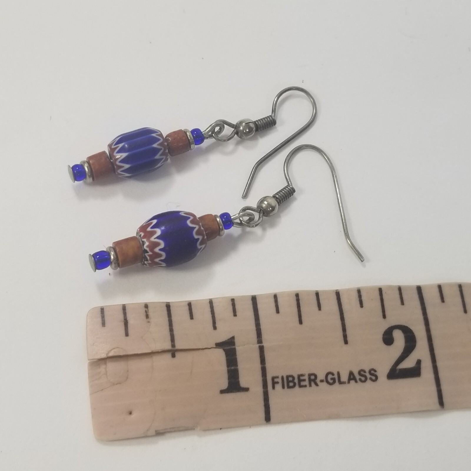 Southwest Blue Brown Silver Tone Dangle Earrings