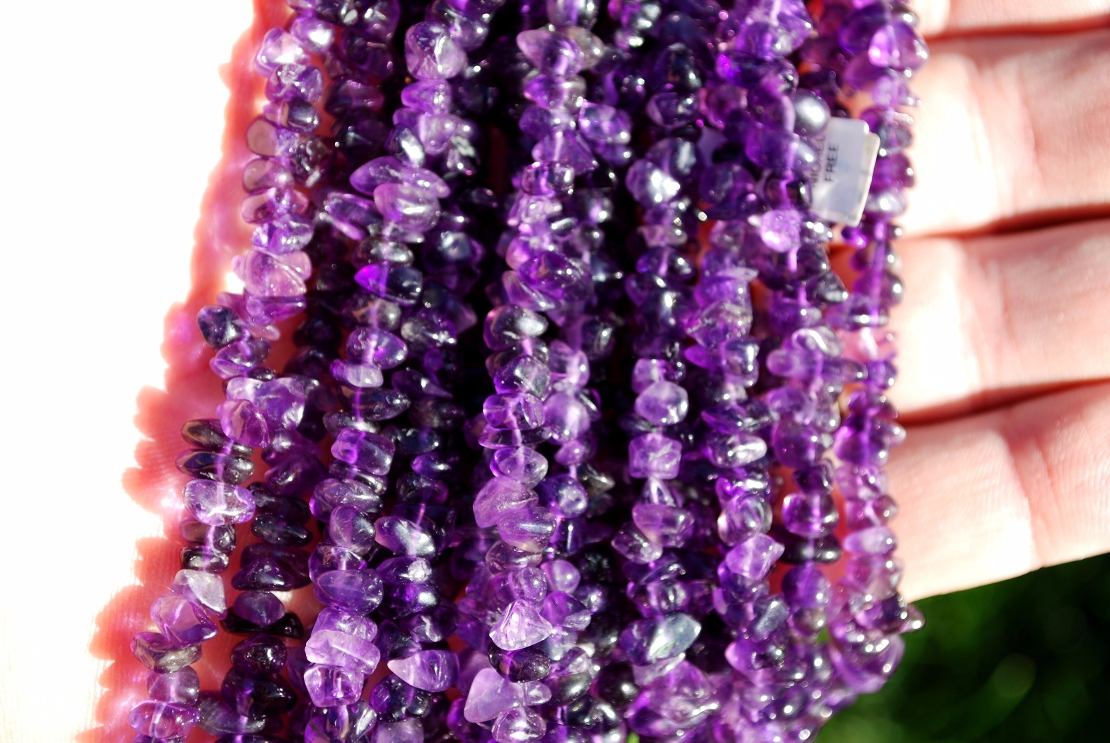 CHARGED Dark Premium Amethyst Crystal Chip 36″ Necklace + Selenite Puffy Heart