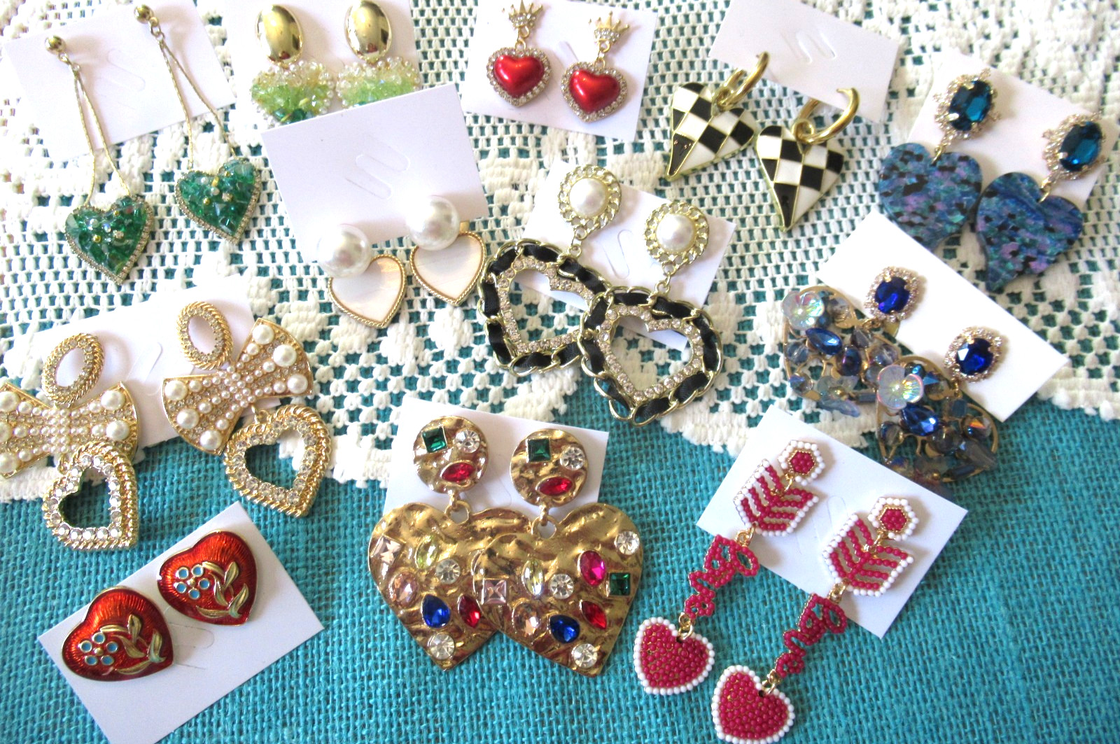 VALENTINE DAY Jewelry Lot 12 Pairs Excellent Quality HEARTS Earring NEW