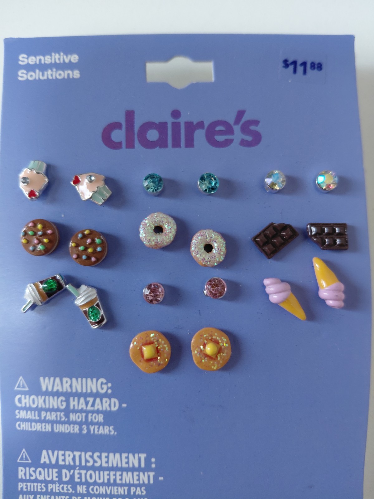 Claire’s Sensitive Solutions 10 Pair Fun Snacks Stud Earrings, NWT