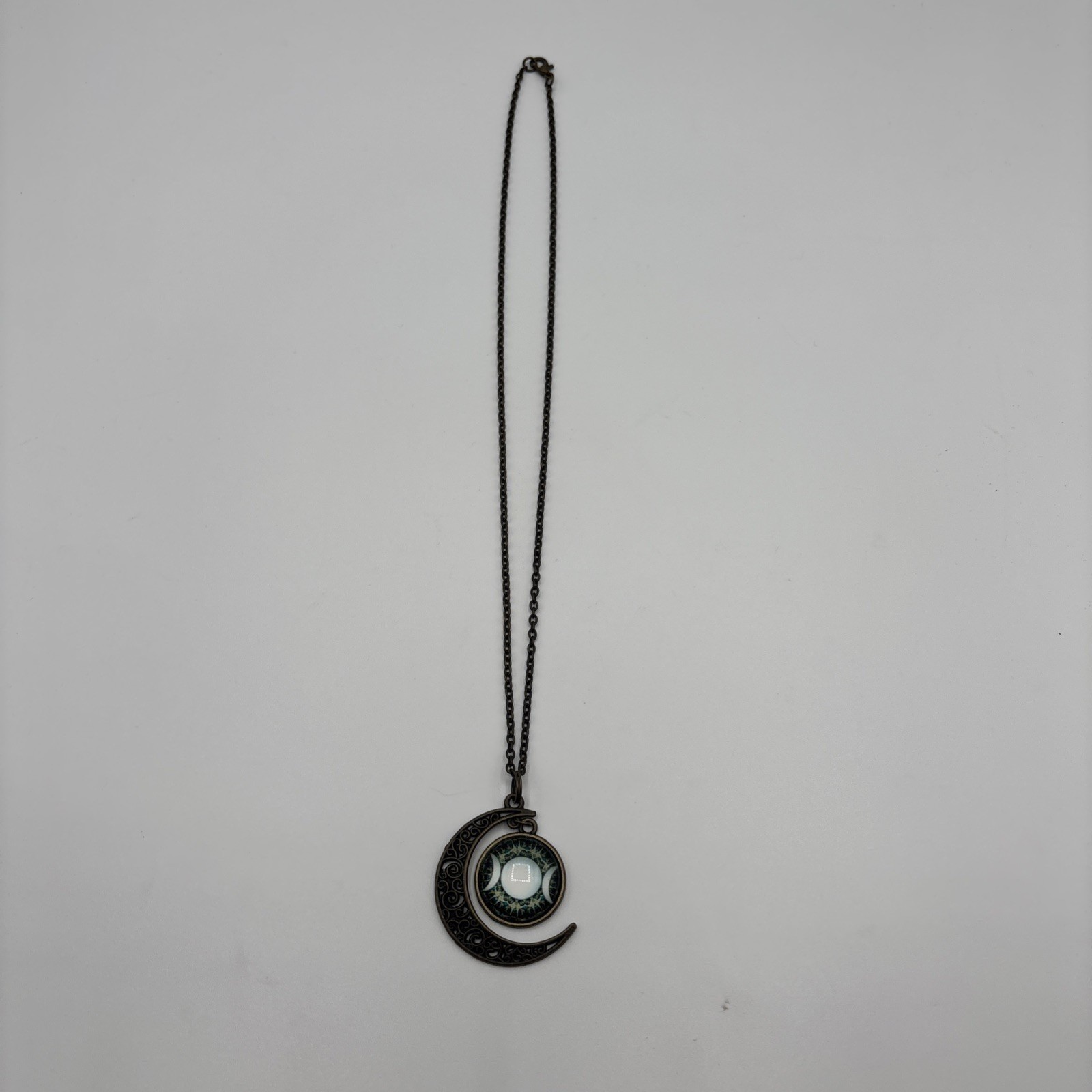 WICCA PAGAN TRIPLE MOON GODDESS Pendant On 20″ 925 Brass Plated Necklace