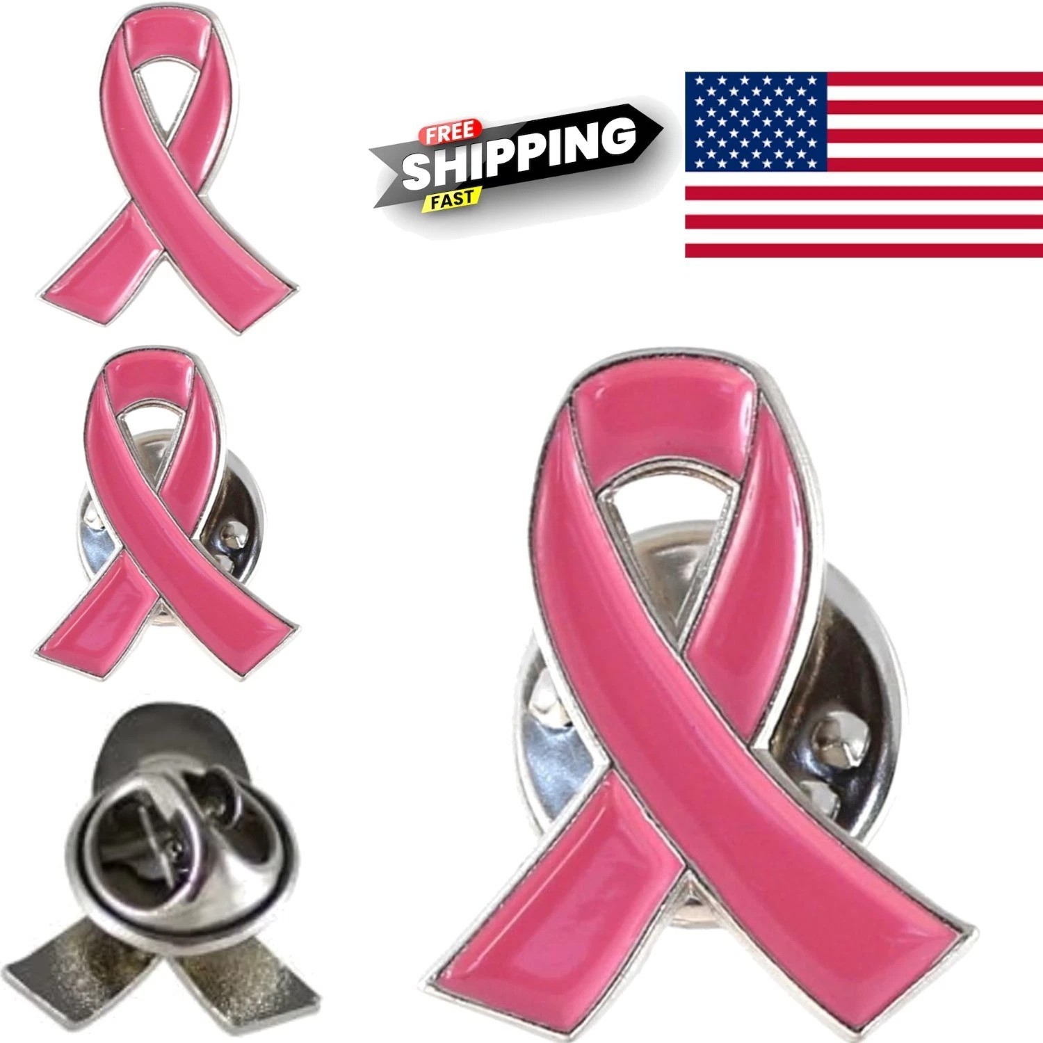Official Pink Ribbon Breast Cancer Awareness Lapel Pin Clutch Closure for Women