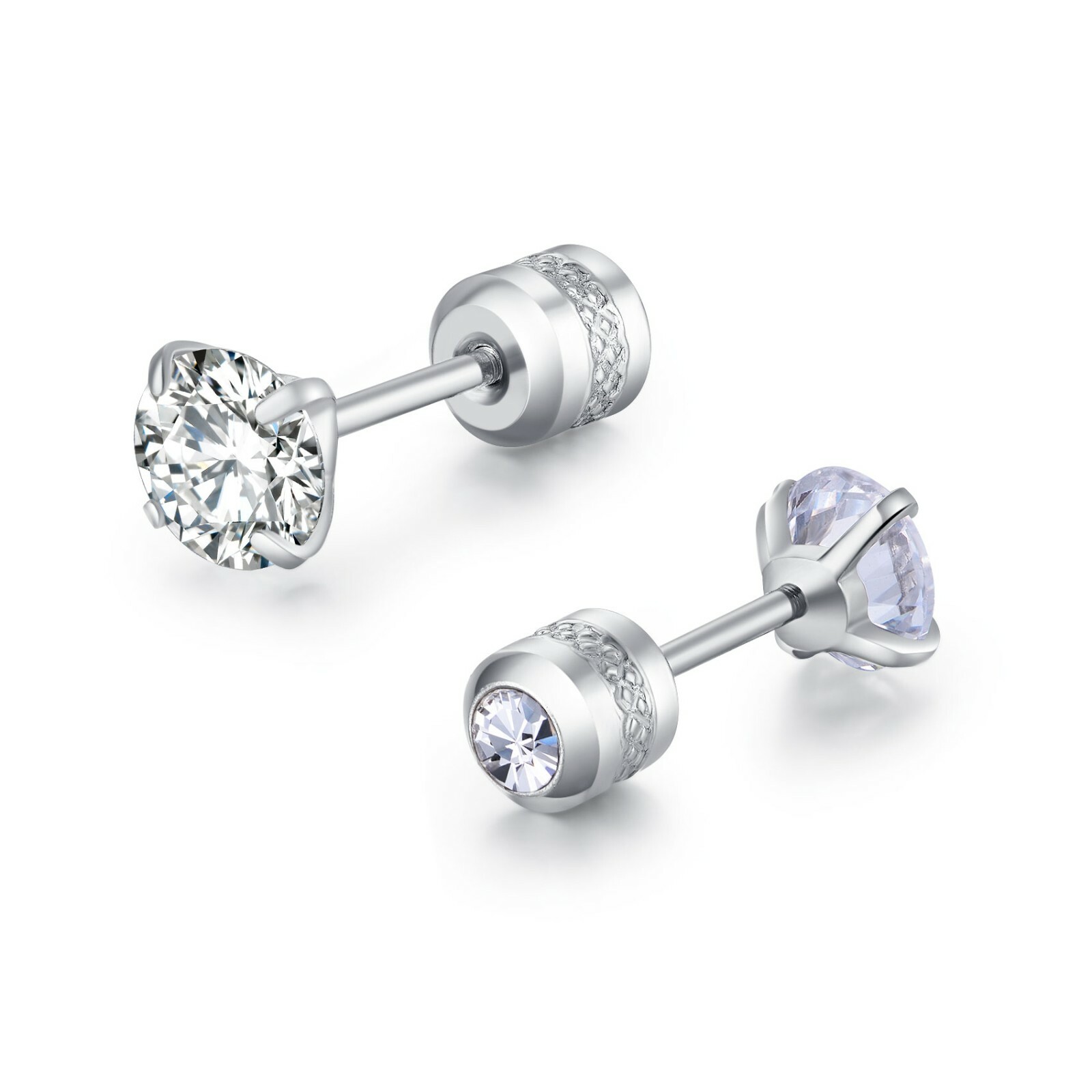 CZ Stud Earrings w/ CZ Screw Back SS (5) Pr. 1 ea. 6/5/4/3/2mm &(1) pr Mag Backs