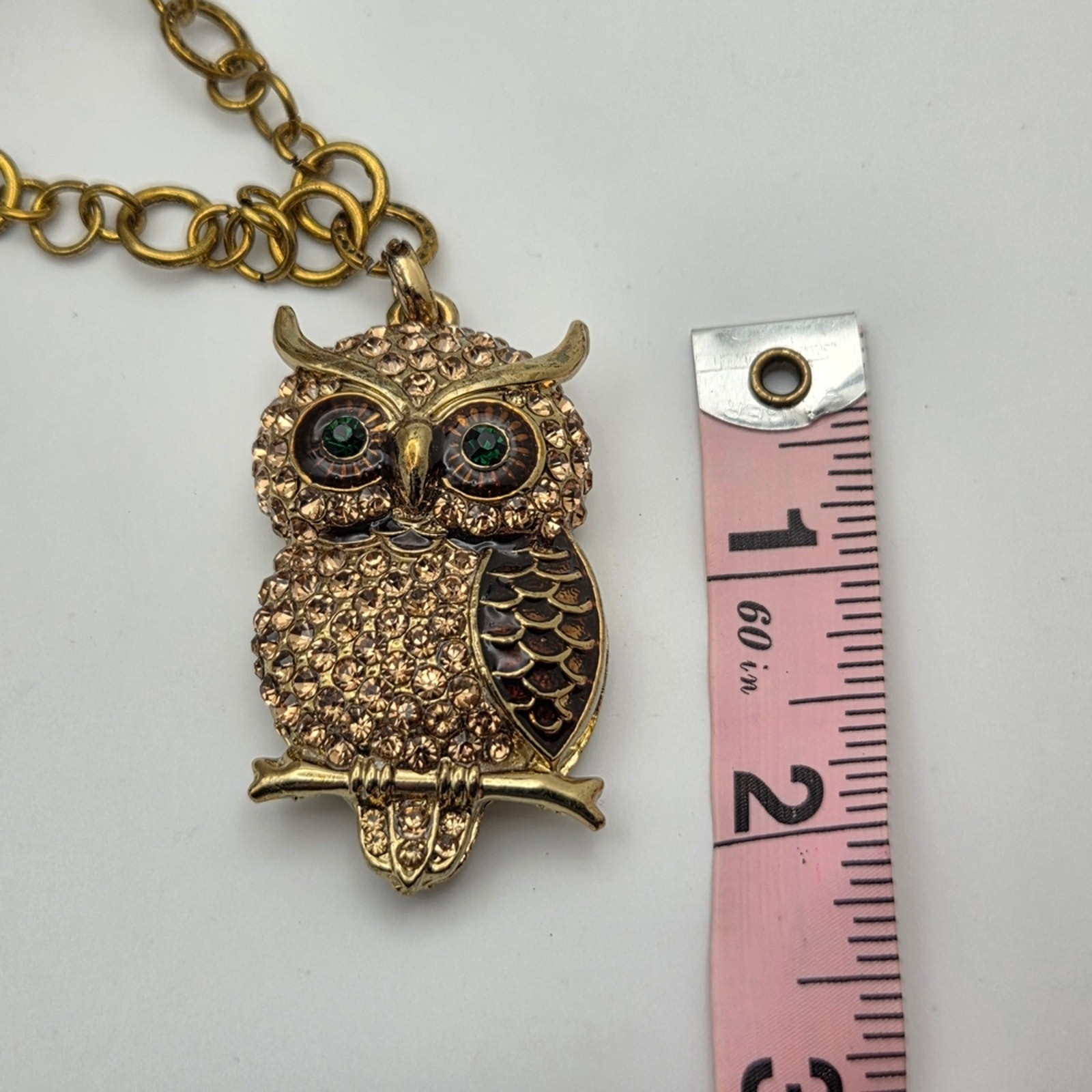 Vintage-Style Pave Crystal & Enamel Owl Statement Necklace