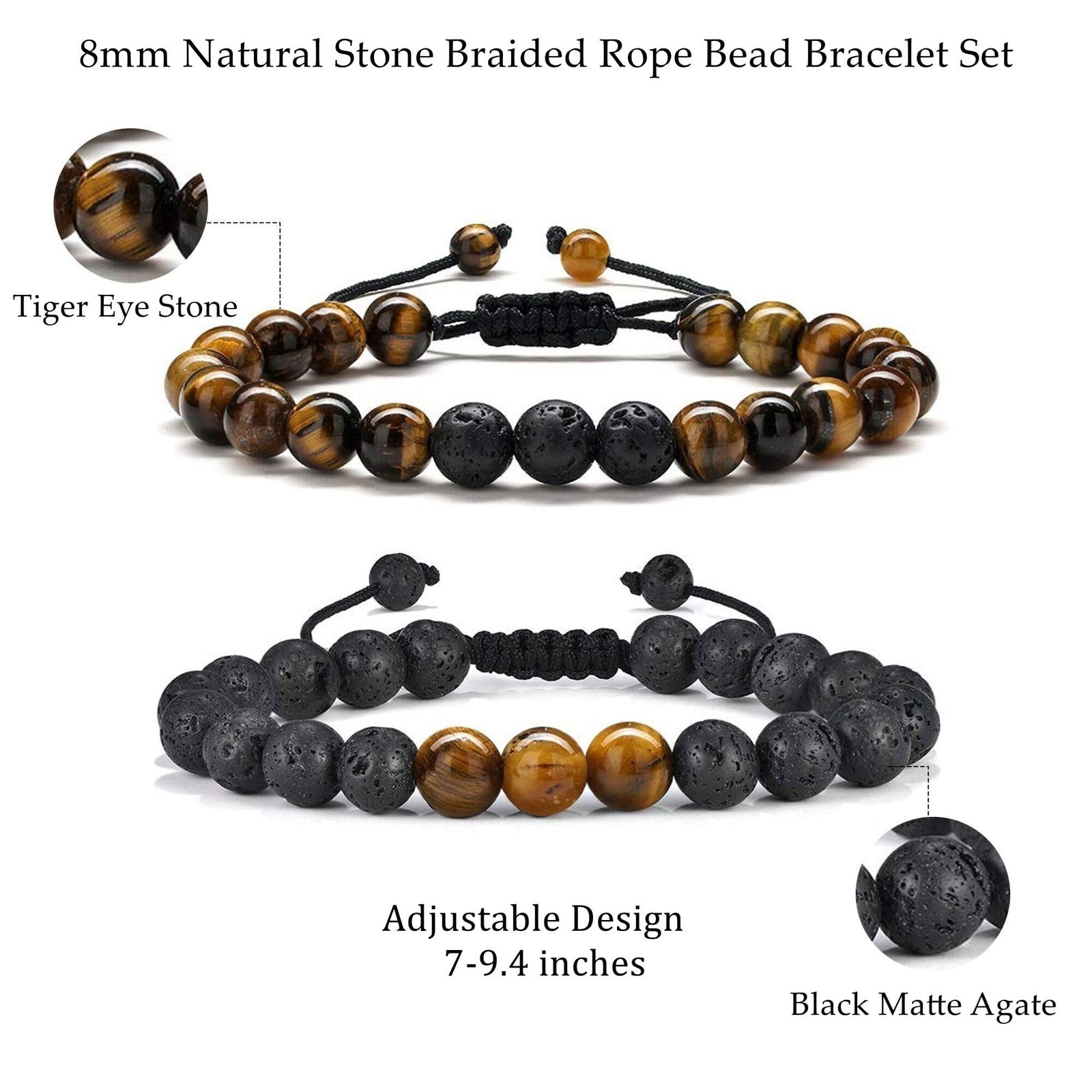 Turandoss Tiger Eye Stone Beaded Bracelets for Men Boys, Birthday Gifts