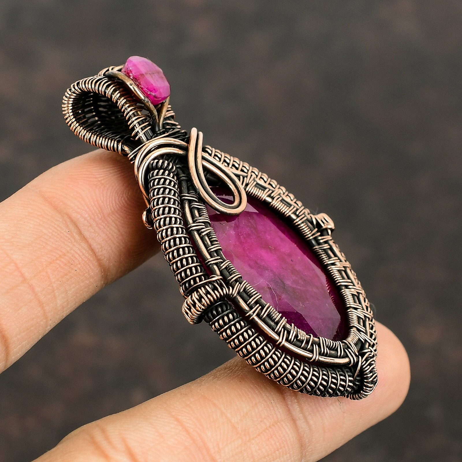 Wire Wrapped Pendant Handcrafted Copper Designer Jewelry 2.56″