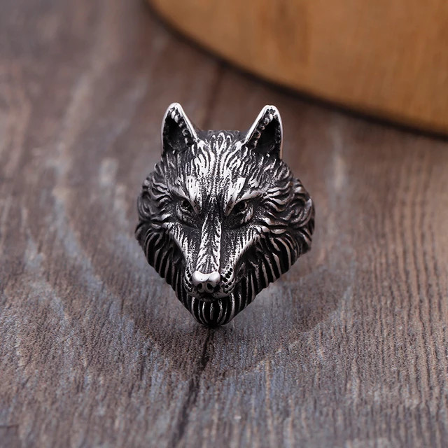 Stainless Steel Biker Wolf Ring For Men Sizes 8-12