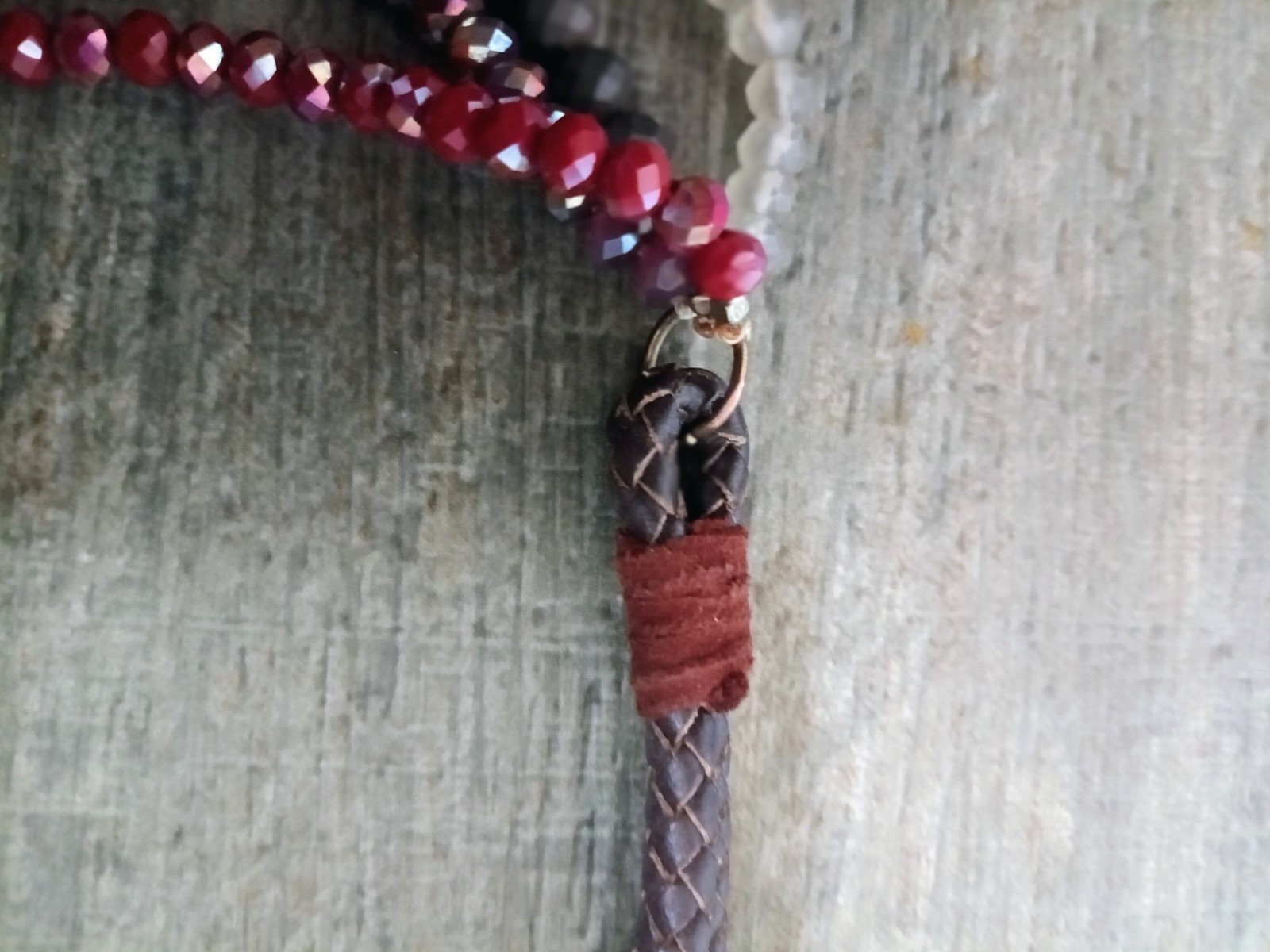 Leather Braided Crystal Beads Round Lariat Tie Like Necklace Adjustable UNIQUE