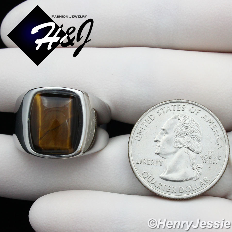 MEN’s Stainless Steel Tiger Eye Stone Silver Ring Size 8-13*TR110