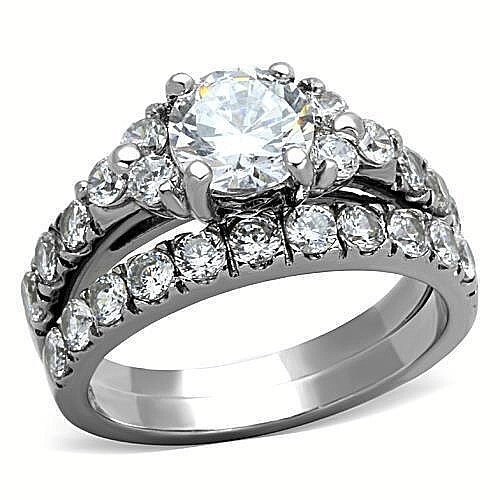 2.50 CT ROUND CUT CZ SILVER STAINLESS STEEL WEDDING ENGAGEMENT RING SET
