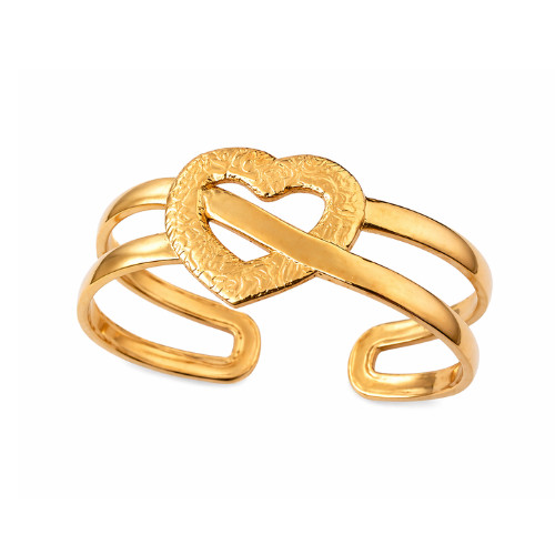 Gold Heart Cuff Bracelet Open Adjustable Love Minimalist Stainless Steel