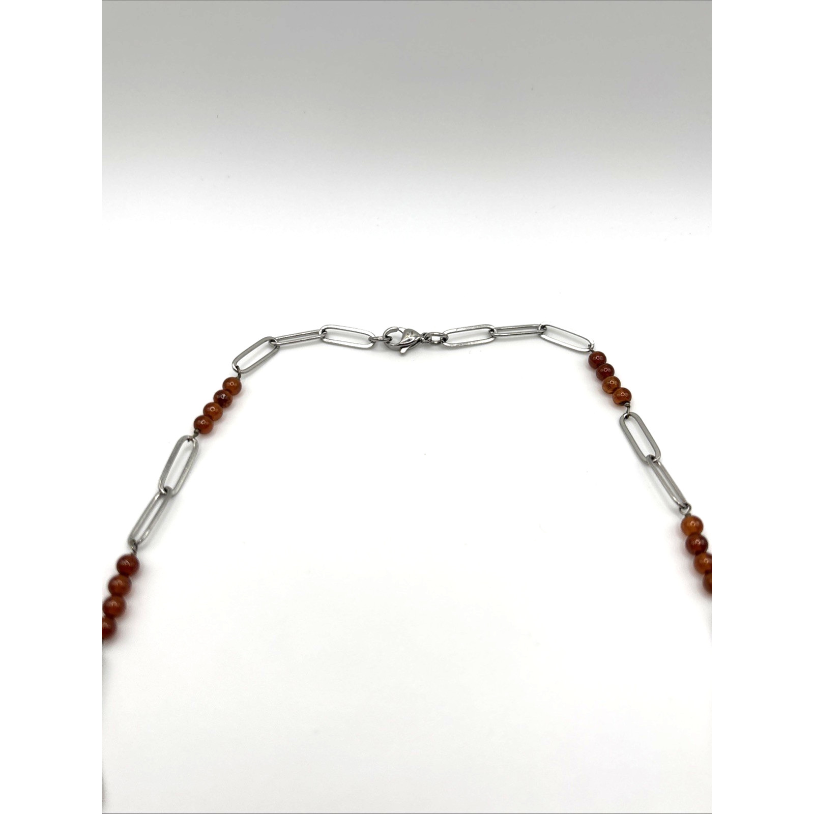 Hessonite Garnet Beaded Chain Necklace Stainless Steel 20” India Approx.4mm