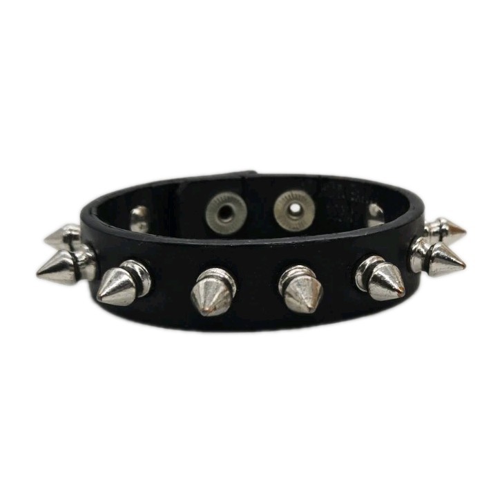 Black Leather Bracelet Stud Unisex Biker Punk Gothic Snap Closure 9 in