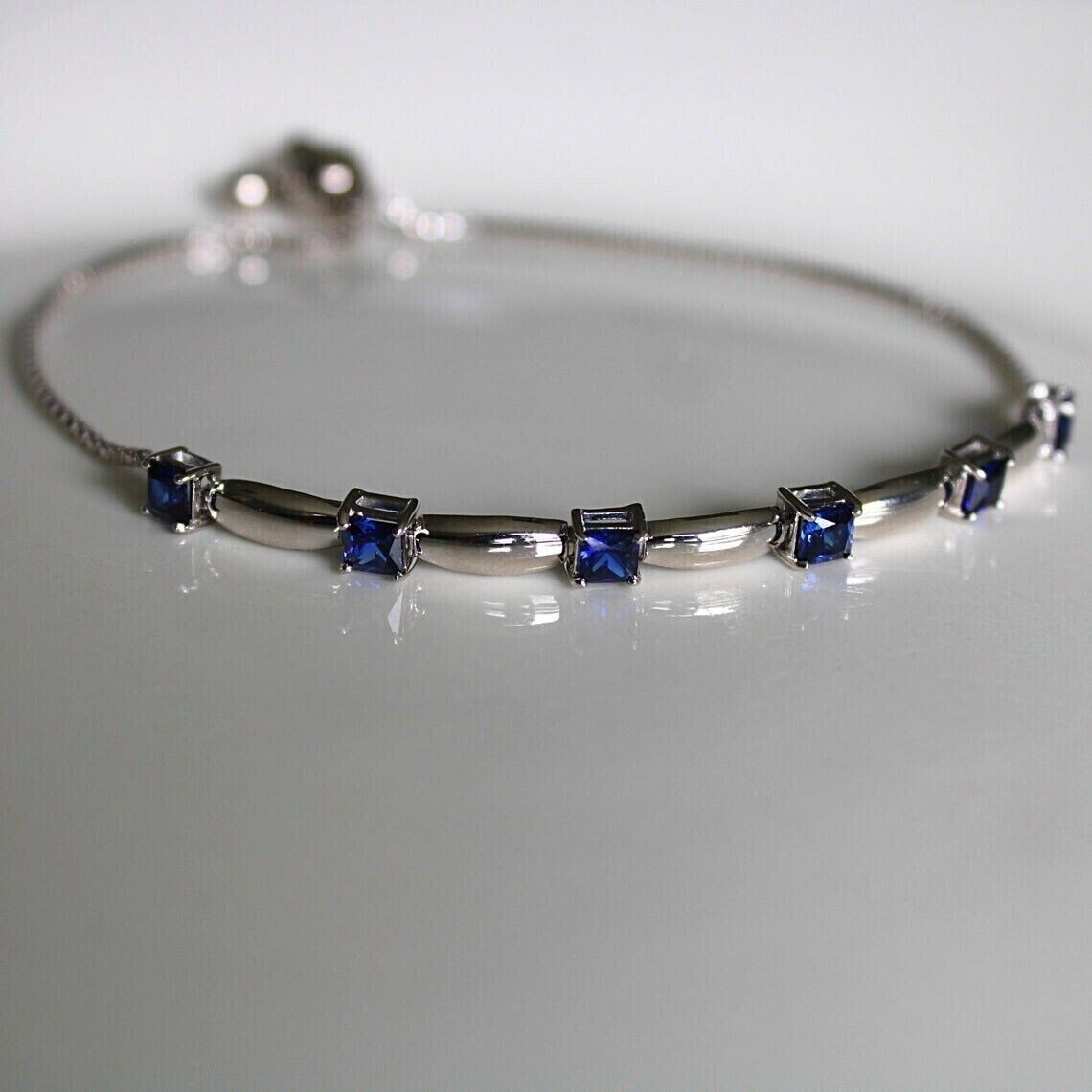 Princess Cut Simulated Sapphire Women’s Stunning Bracelet 14K White Gold Plated