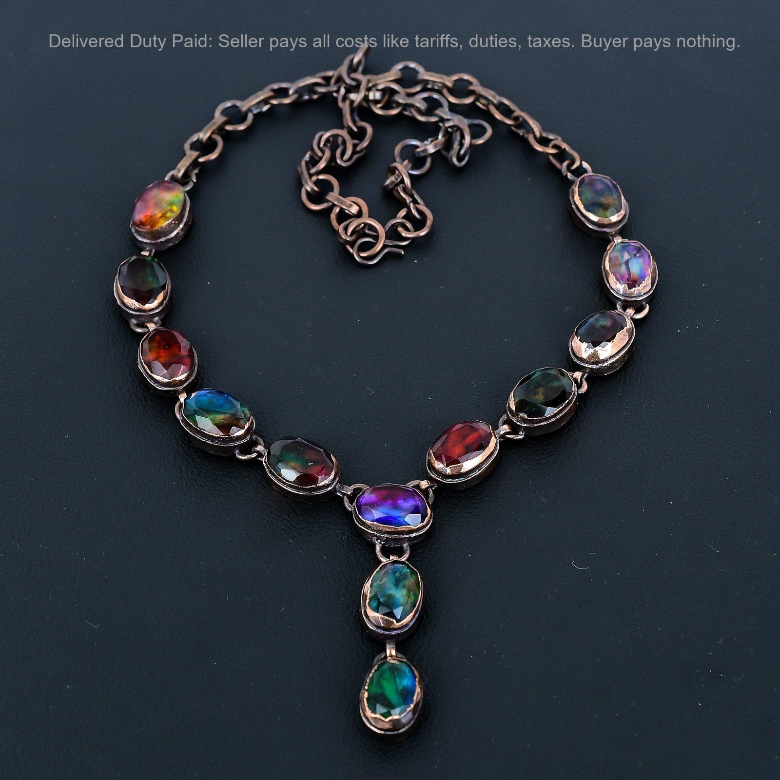 Christmas Sale Copper Oval Natural Ammolite Chain Electroformed Necklace Jewelry