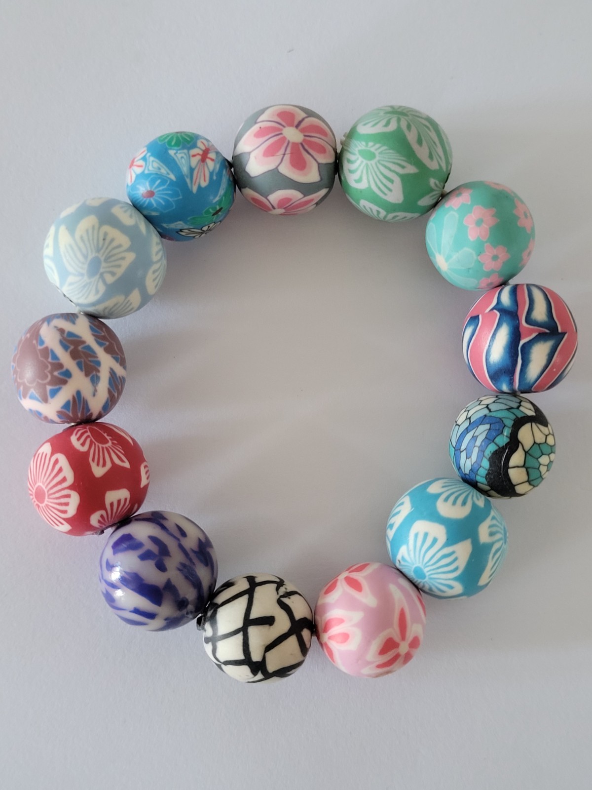 Large Round Multicoloured Bead Bracelet Beach Bangle Elasticated 8cm Diameter